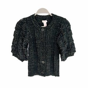 NWT Candie’s Juniors Black Metallic Thread Cardigan Bubble Sleeve Sweater Small